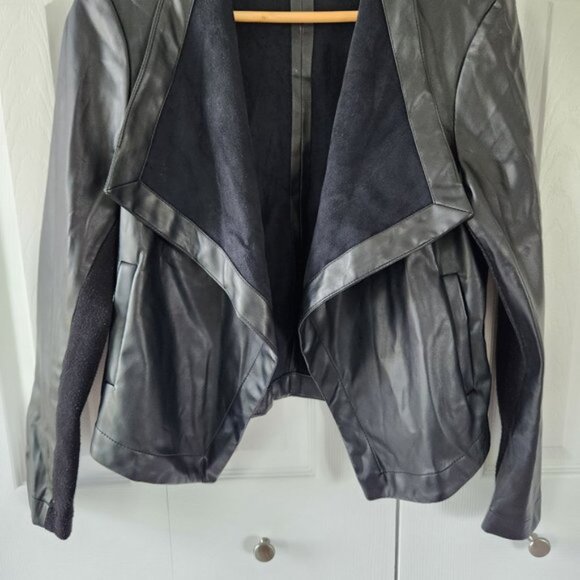 BB Dakota Black Faux Leather Long Sleeve Open Front Jacket - Picture 10 of 10